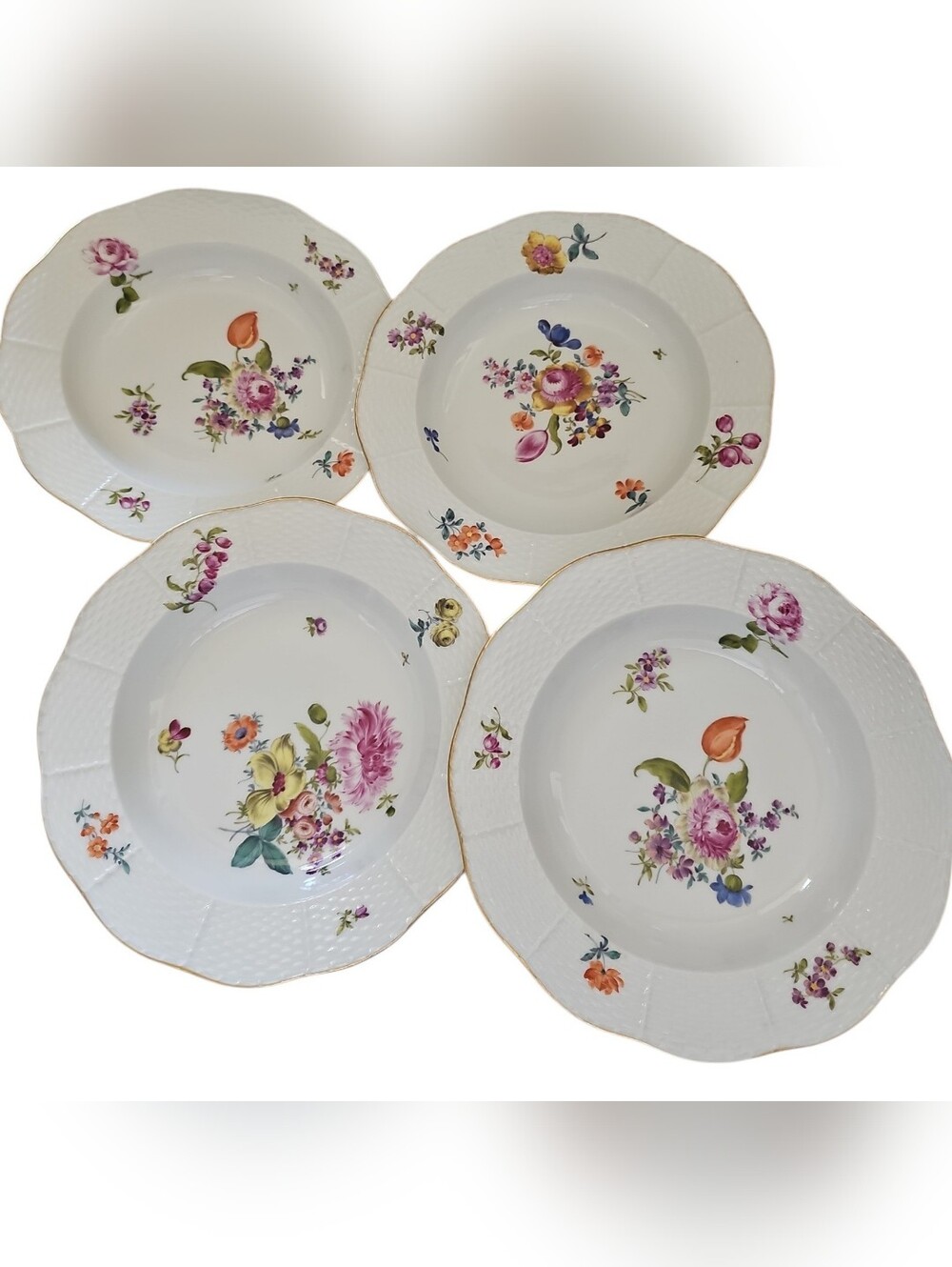 HEREND of Hungary "Bouquet of Flowers" Pattern, Soup- (4x) and Salad (3x) Plates